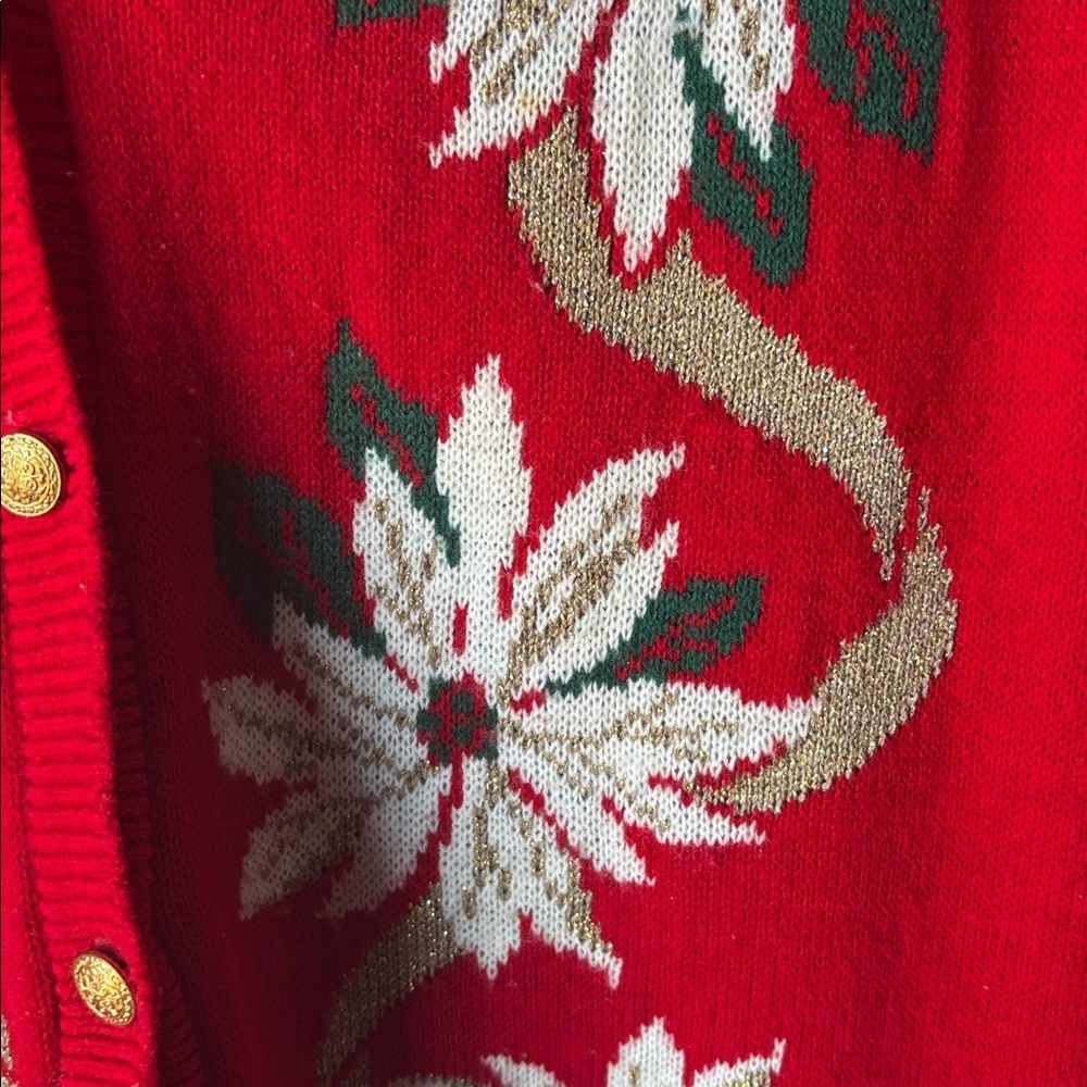 Vintage 90’s Southern Lady Holiday Time Red Floral Cardigan size L - Picture 4 of 6